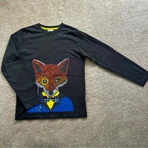 Youth Boys Or Girls Mini Boden Fox W/monocle & Bow Tie Long Sleeve Shirt 11-12Y